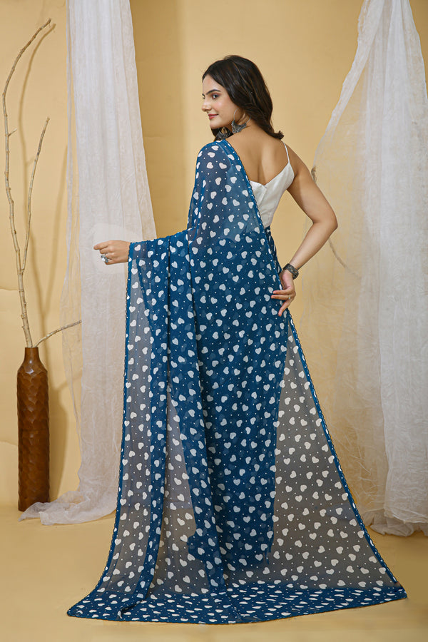 Elegant Solid Georgette Saree for Women | Soft Lightweight Drape with Contrast Silk Blouse