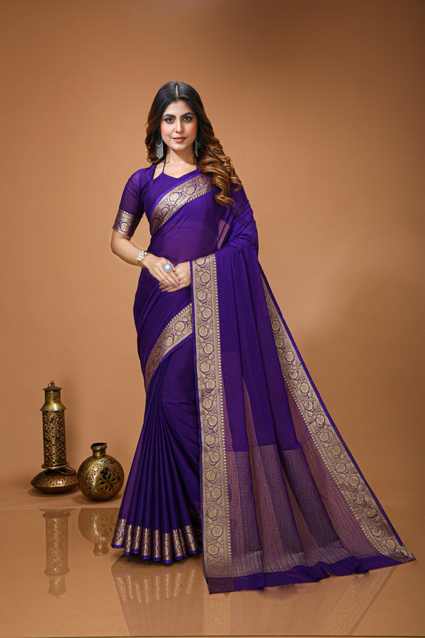 Soft Chinon Saree for Women with Running Chinon Blouse | Lightweight Designer Saree | Elegant Party Wear & Festive Saree