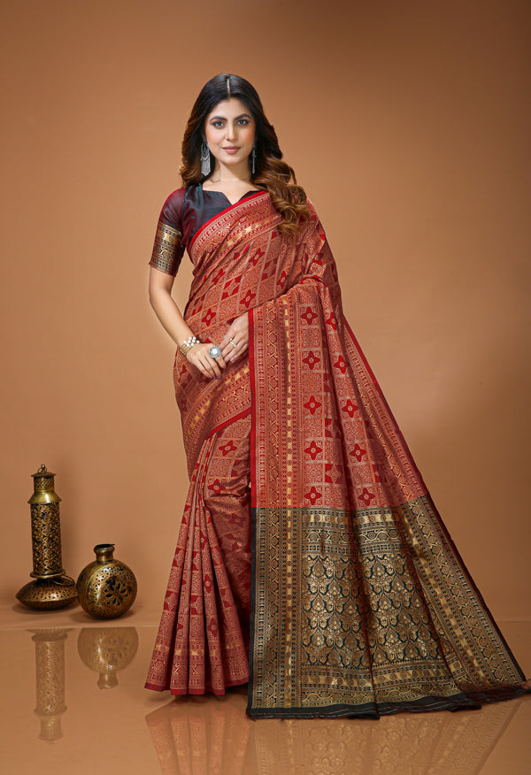 KANCHIPURAM Silk Jacquard Border Saree  With JECARD BORDER Sari