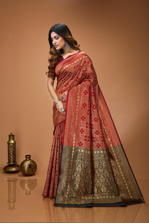 KANCHIPURAM Silk Jacquard Border Saree  With JECARD BORDER Sari