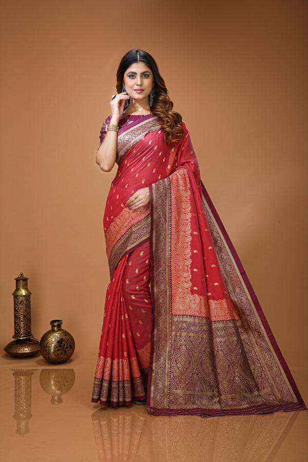 KANCHIPURAM Silk Jacquard Border Saree With JECARD BORDER Sari Mango Butti