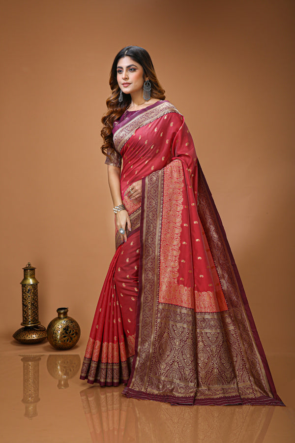 KANCHIPURAM Silk Jacquard Border Saree With JECARD BORDER Sari Mango Butti
