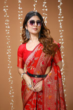 KANCHIPURAM Silk Jacquard Border Saree With JECARD BORDER Sari Mina Flower