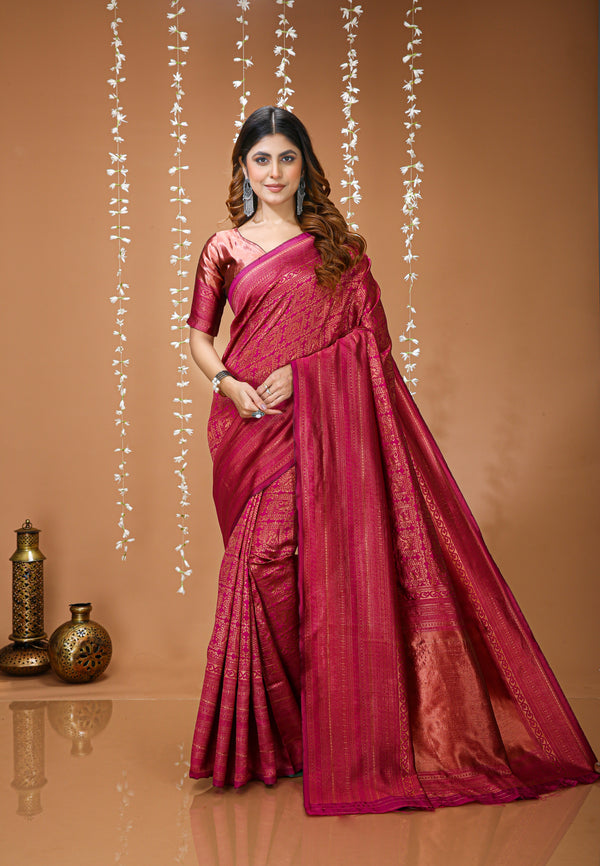 KANCHIPURAM Silk Jacquard Border Saree With JECARD BORDER Sari