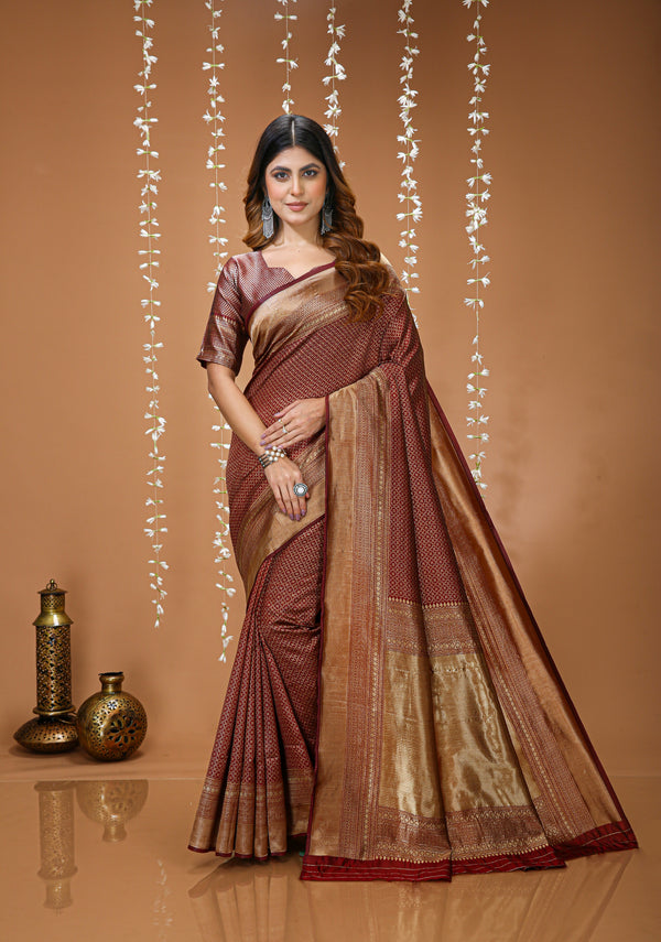 KANCHIPURAM Silk Jacquard Border Saree  With JECARD BORDER Sari