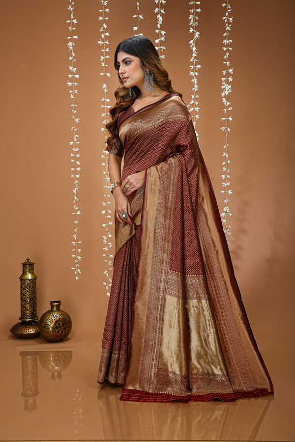 KANCHIPURAM Silk Jacquard Border Saree  With JECARD BORDER Sari