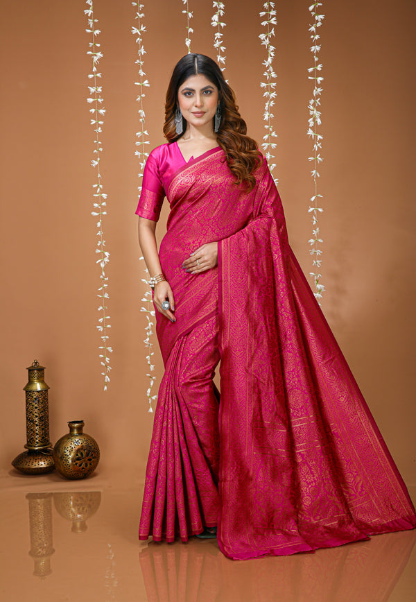 KANCHIPURAM Silk Jacquard Border Saree  With JECARD BORDER Sari