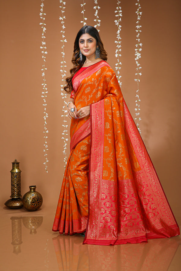 KANCHIPURAM Silk Jacquard Border Saree With JECARD BORDER Sari