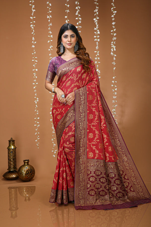 KANCHIPURAM Silk Jacquard Border Saree With JECARD BORDER Sari