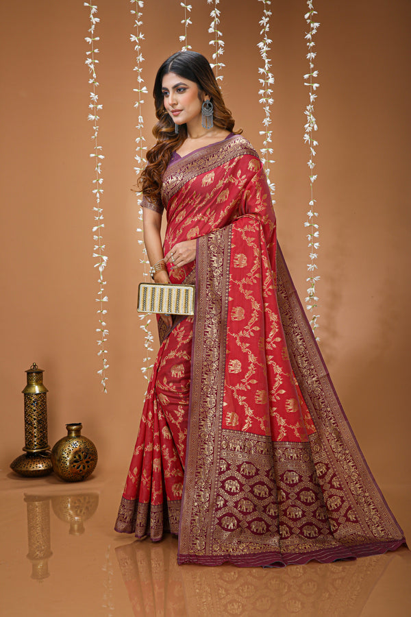 KANCHIPURAM Silk Jacquard Border Saree With JECARD BORDER Sari