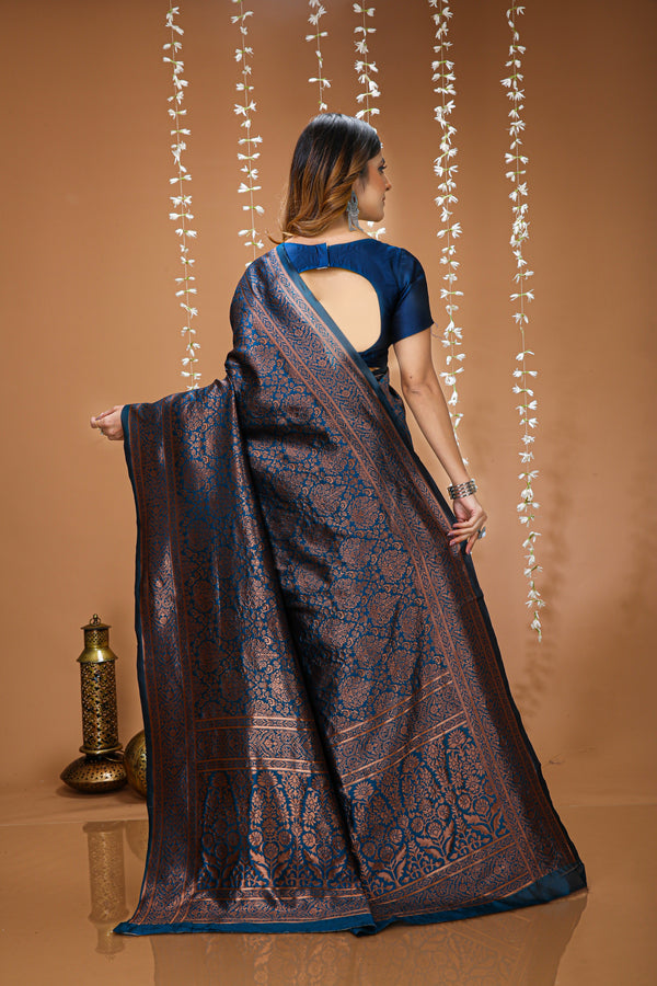 KANCHIPURAM Silk Jacquard Border Saree  With JECARD BORDER Sari