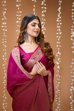 Chic Monochromatic Soft Chinon Saree | Lightweight Silk-Touch Saree for Party & Casual Wear