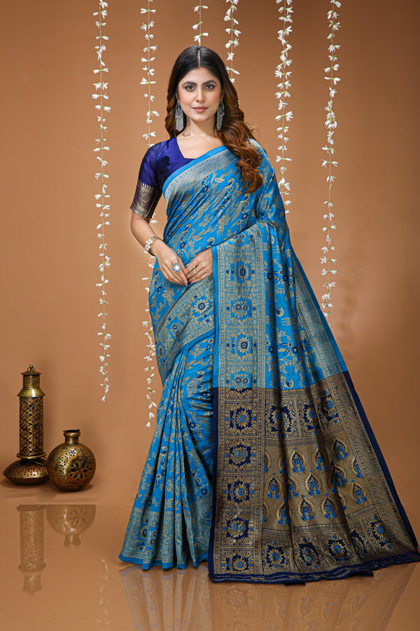 KANCHIPURAM Silk Jacquard Border Saree With JECARD BORDER Sari More