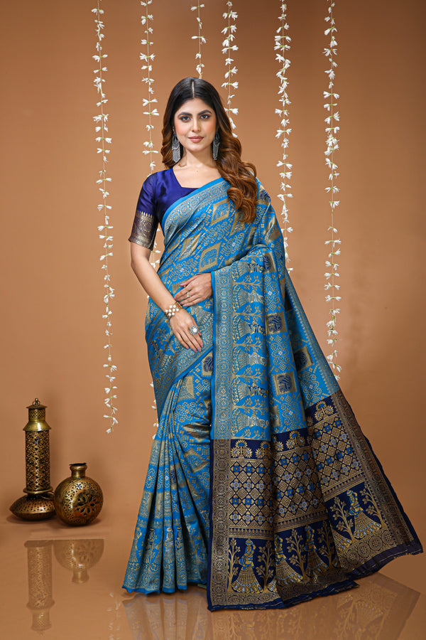 KANCHIPURAM Silk Jacquard Border Saree  With JECARD BORDER Sari