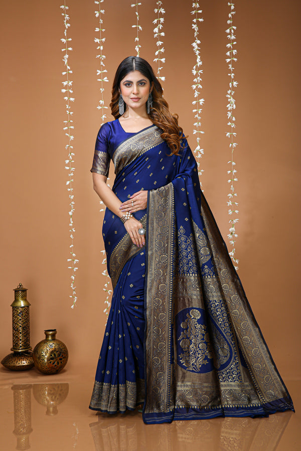 KANCHIPURAM Silk Jacquard Border Saree  With JECARD BORDER Sari
