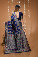 KANCHIPURAM Silk Jacquard Border Saree With JECARD BORDER Sari Mina Flower