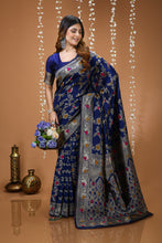 KANCHIPURAM Silk Jacquard Border Saree With JECARD BORDER Sari Mina Flower