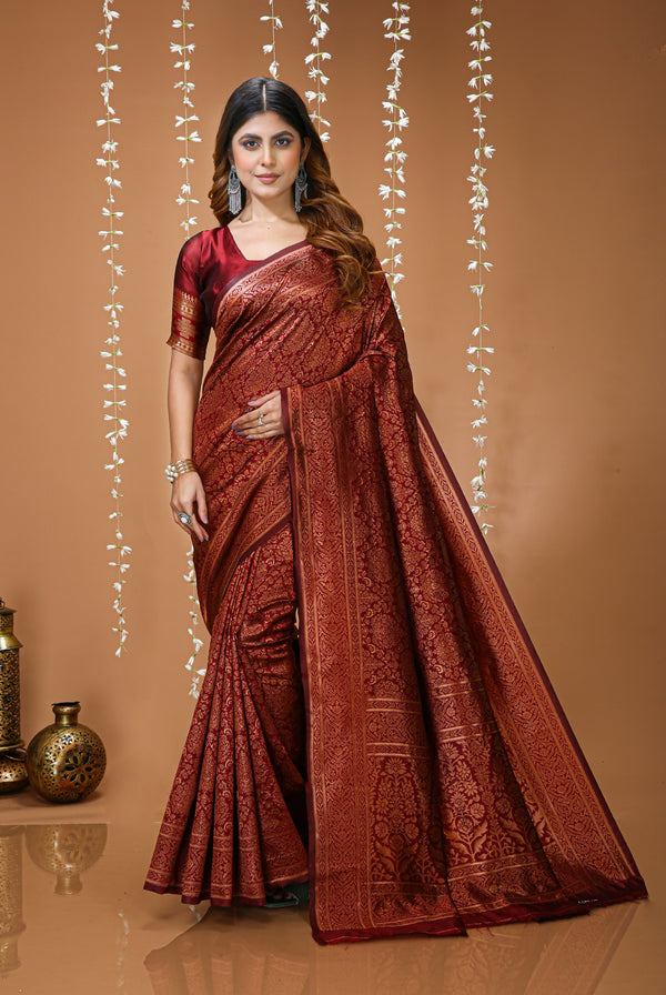 KANCHIPURAM Silk Jacquard Border Saree  With JECARD BORDER Sari