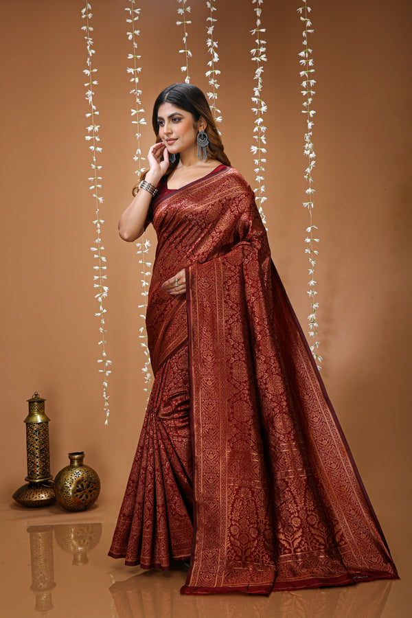 KANCHIPURAM Silk Jacquard Border Saree  With JECARD BORDER Sari