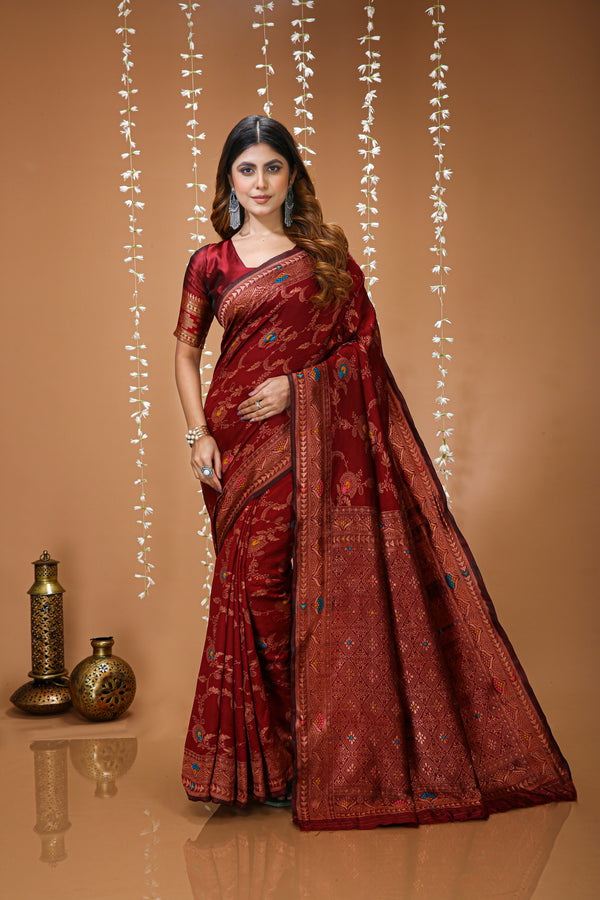 KANCHIPURAM Silk Jacquard Border Saree With JECARD BORDER Sari Pushpa