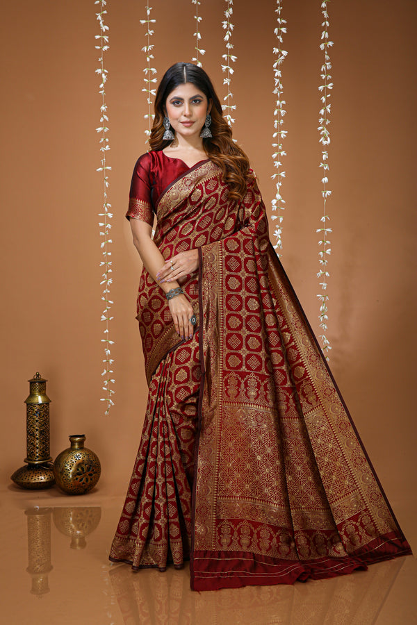KANCHIPURAM Silk Jacquard Border Saree  With JECARD BORDER Sari