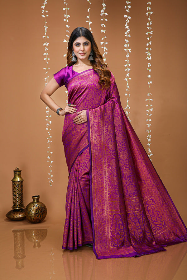 KANCHIPURAM Silk Jacquard Border Saree  With JECARD BORDER Sari