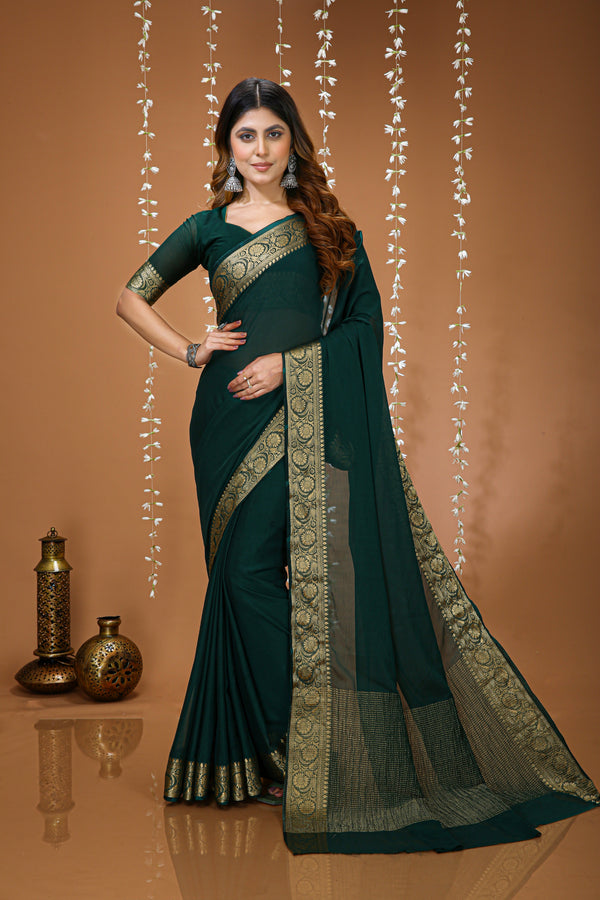 Elegant Fab-Soft Chinon Saree for Women | Premium Fluid Drape Saree with Running Blouse