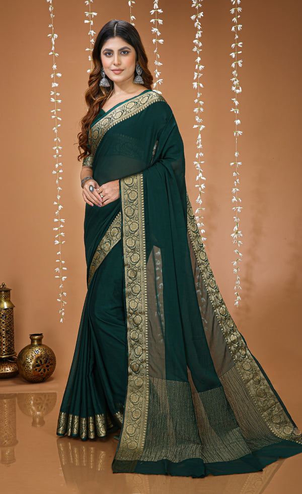 Elegant Fab-Soft Chinon Saree for Women | Premium Fluid Drape Saree with Running Blouse
