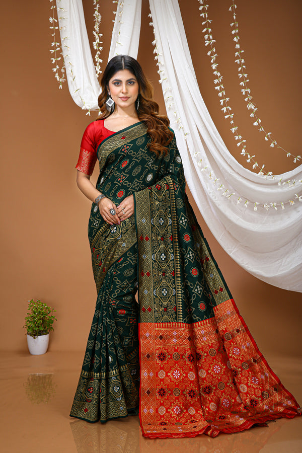 KANCHIPURAM Silk Jacquard Border Saree  With JECARD BORDER Sari