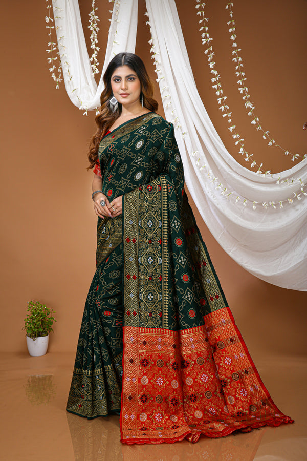 KANCHIPURAM Silk Jacquard Border Saree  With JECARD BORDER Sari