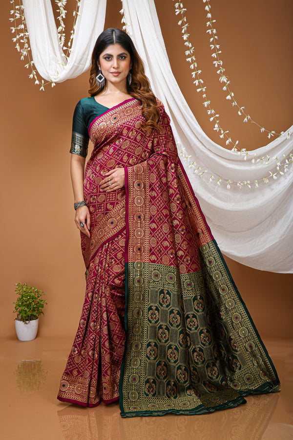 KANCHIPURAM Silk Jacquard Border Saree  With JECARD BORDER Sari