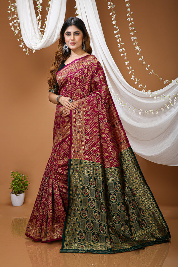 KANCHIPURAM Silk Jacquard Border Saree  With JECARD BORDER Sari