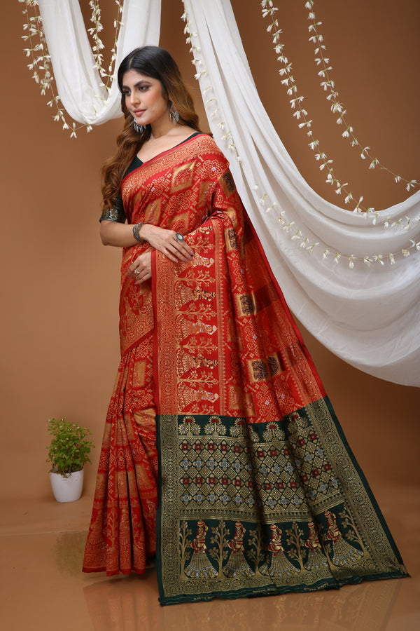 KANCHIPURAM Silk Jacquard Border Saree  With JECARD BORDER Sari