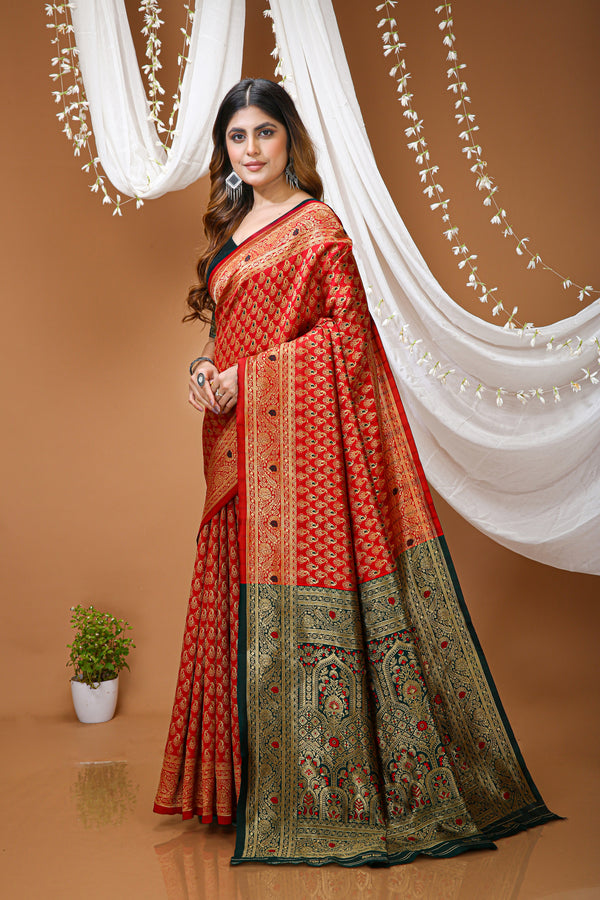 KANCHIPURAM Silk Jacquard Border Saree  With JECARD BORDER Sari