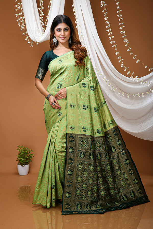KANCHIPURAM Silk Jacquard Border Saree  With JECARD BORDER Sari