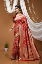 KANCHIPURAM Silk Jacquard Border Saree With JECARD BORDER Sari Red Pan