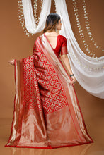 KANCHIPURAM Silk Jacquard Border Saree With JECARD BORDER Sari Red Pan