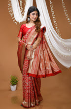 KANCHIPURAM Silk Jacquard Border Saree With JECARD BORDER Sari Red Pan