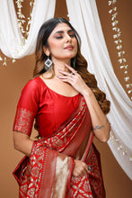 KANCHIPURAM Silk Jacquard Border Saree With JECARD BORDER Sari Red Pan