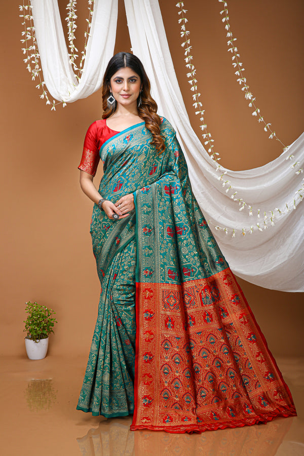 KANCHIPURAM Silk Jacquard Border Saree  With JECARD BORDER Sari