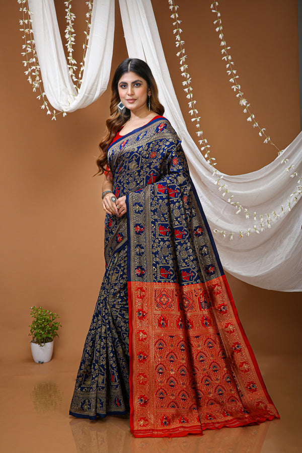 KANCHIPURAM Silk Jacquard Border Saree  With JECARD BORDER Sari