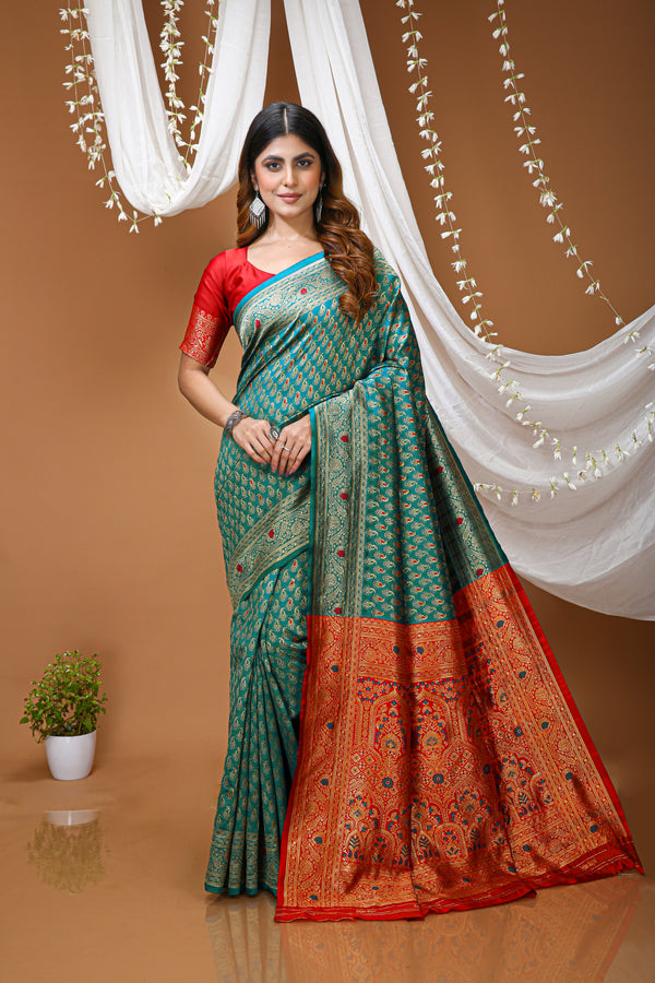 KANCHIPURAM Silk Jacquard Border Saree  With JECARD BORDER Sari