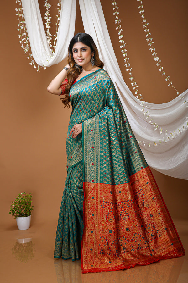 KANCHIPURAM Silk Jacquard Border Saree  With JECARD BORDER Sari