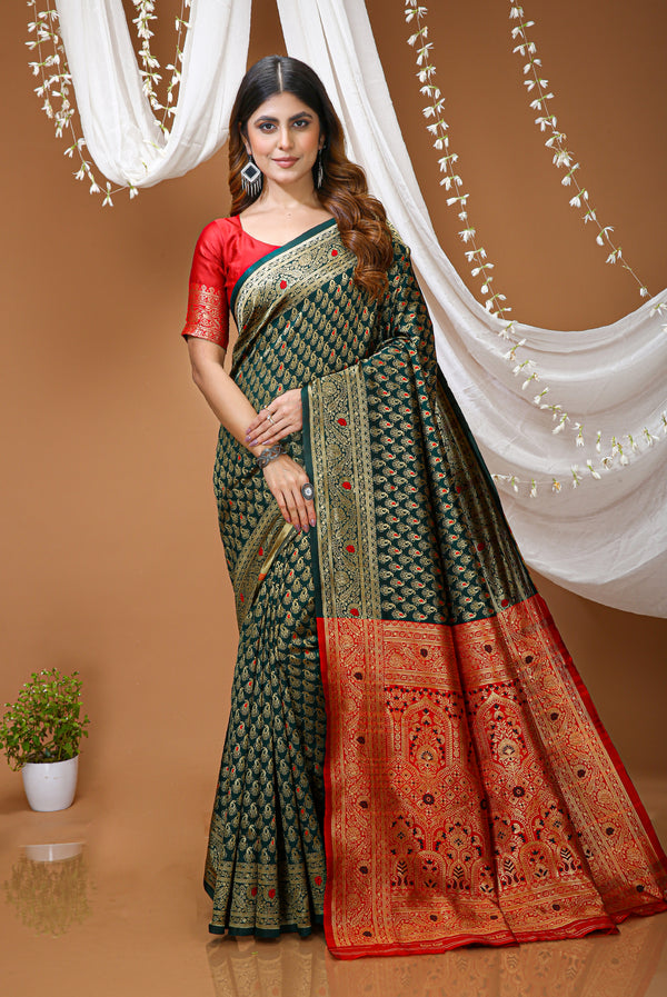 KANCHIPURAM Silk Jacquard Border Saree  With JECARD BORDER Sari