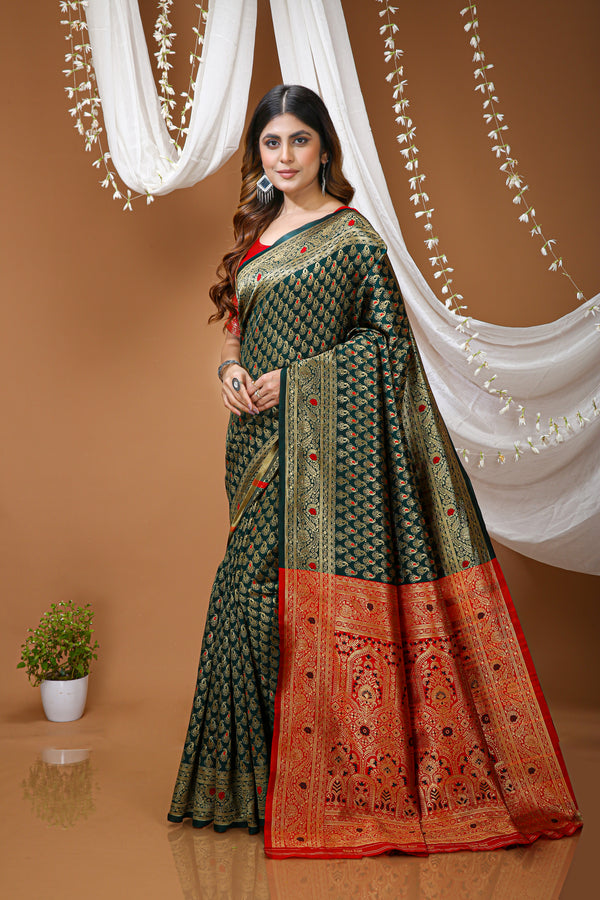 KANCHIPURAM Silk Jacquard Border Saree  With JECARD BORDER Sari