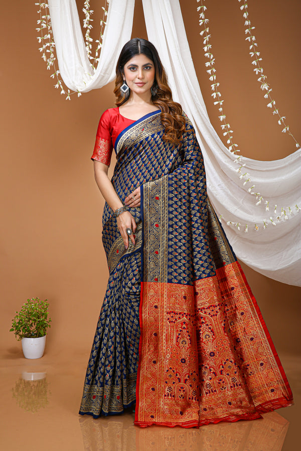 KANCHIPURAM Silk Jacquard Border Saree  With JECARD BORDER Sari