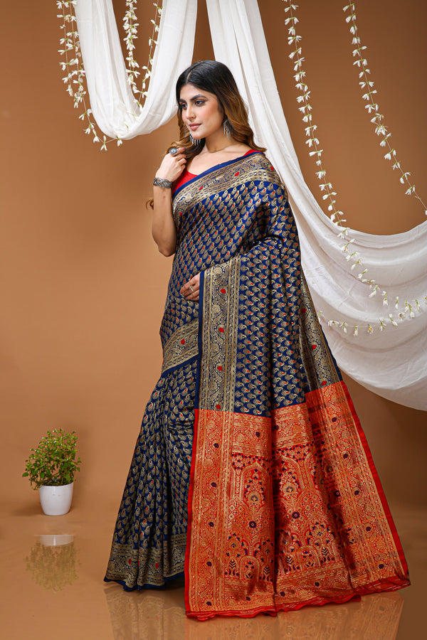 KANCHIPURAM Silk Jacquard Border Saree  With JECARD BORDER Sari