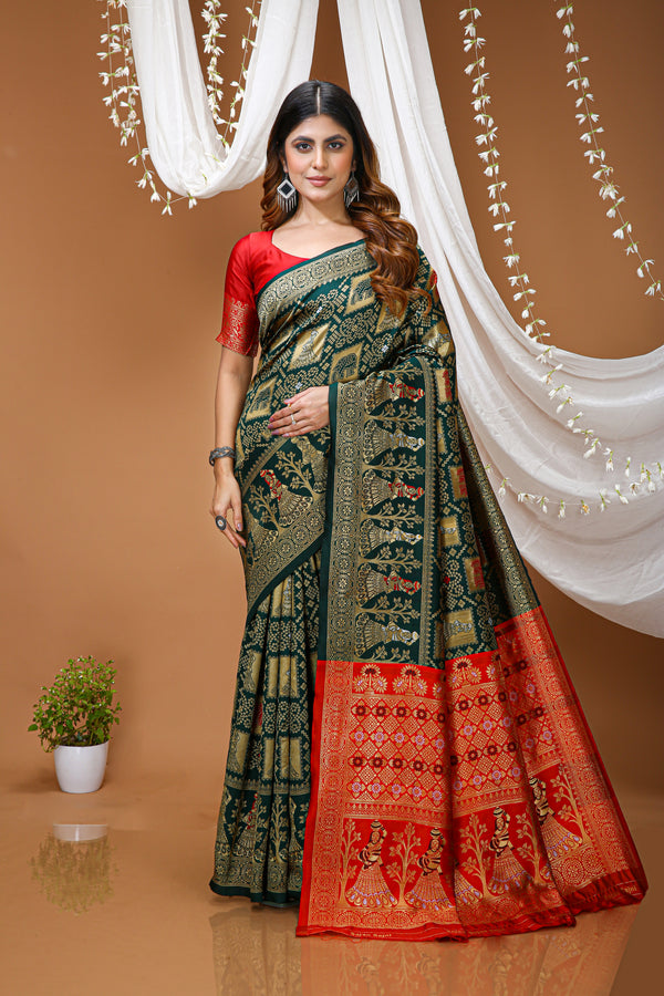 KANCHIPURAM Silk Jacquard Border Saree  With JECARD BORDER Sari