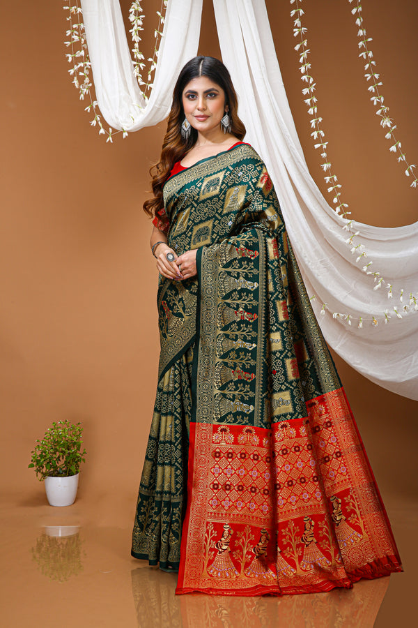 KANCHIPURAM Silk Jacquard Border Saree  With JECARD BORDER Sari