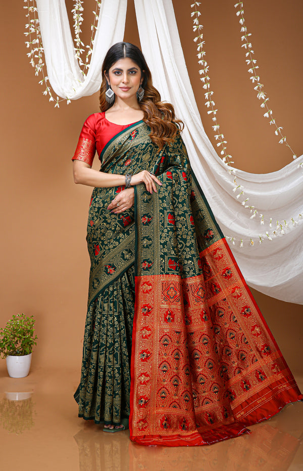 KANCHIPURAM Silk Jacquard Border Saree  With JECARD BORDER Sari